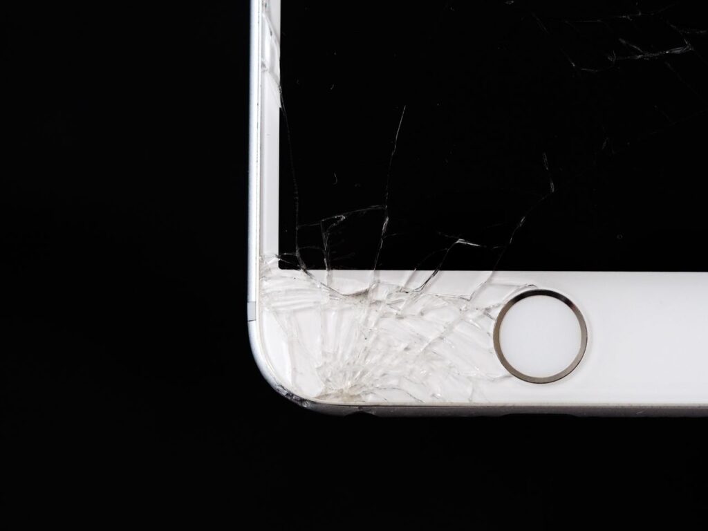 Close-up of a cracked smartphone screen