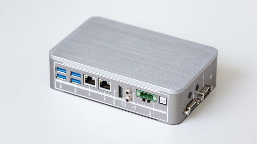 Silver internet router on a white background
