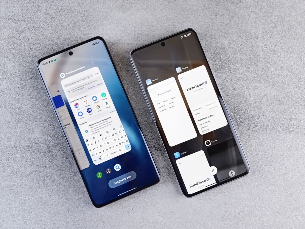 Two smartphones side by side showing their screens