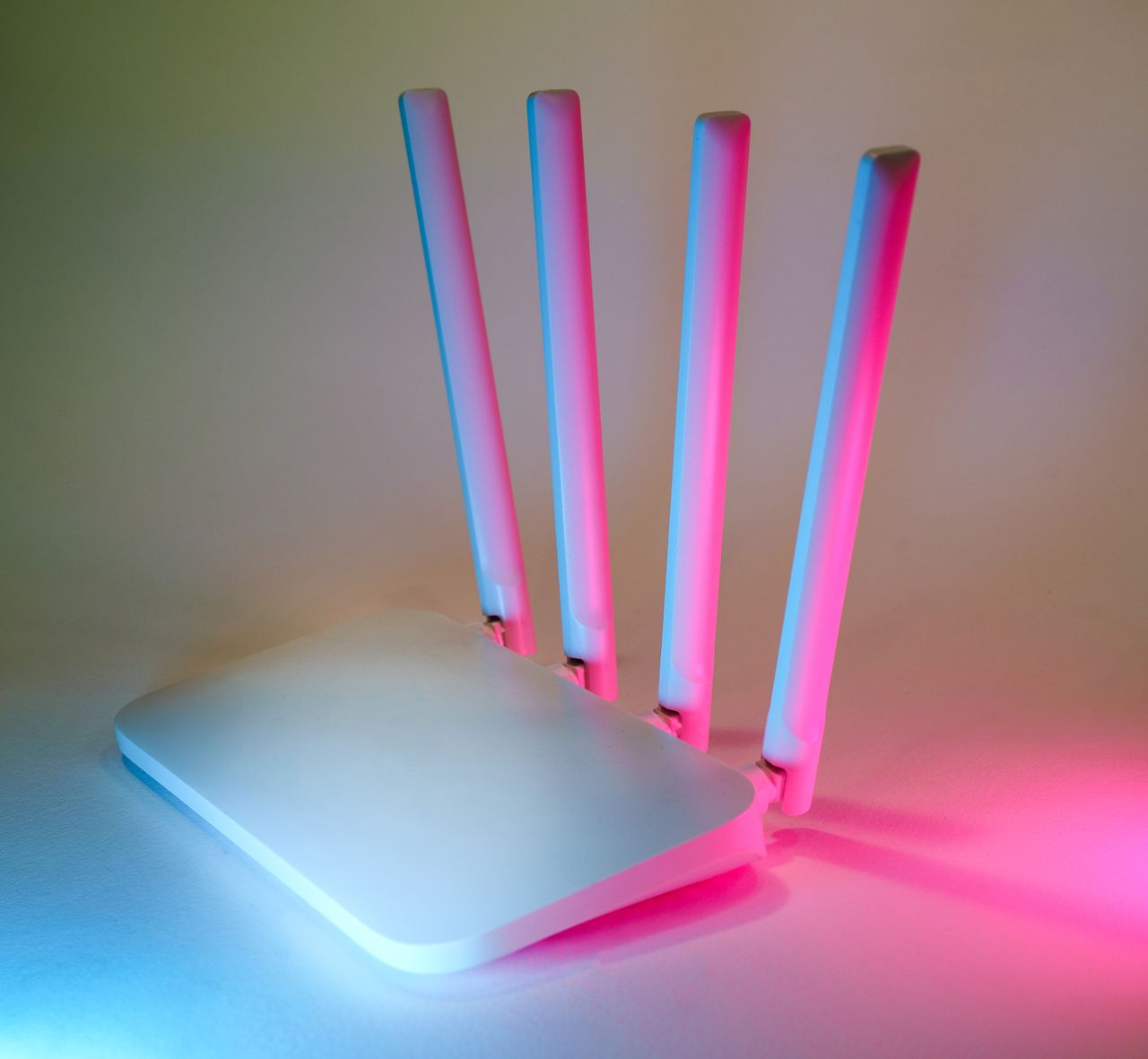 Wireless router glowing with neon light